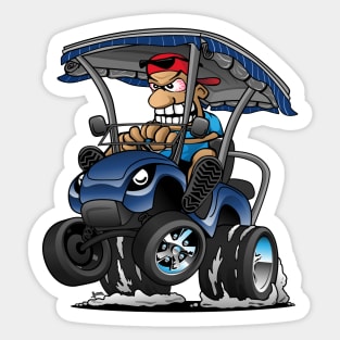 Funny Golf Cart Hotrod Golf Car Popping a Wheelie Cartoon Sticker